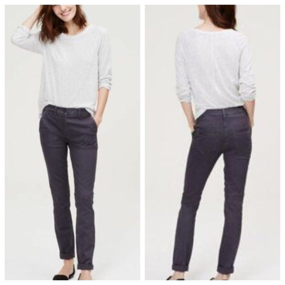 loft gray utility skinny ankle jeans zipper pants 0p